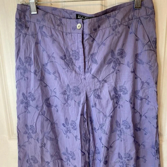 VTG Y2K Salvatore Ferragamo Flare Leg Pants Purple Floral Embroidered Lady Sz 8 - Picture 9 of 13